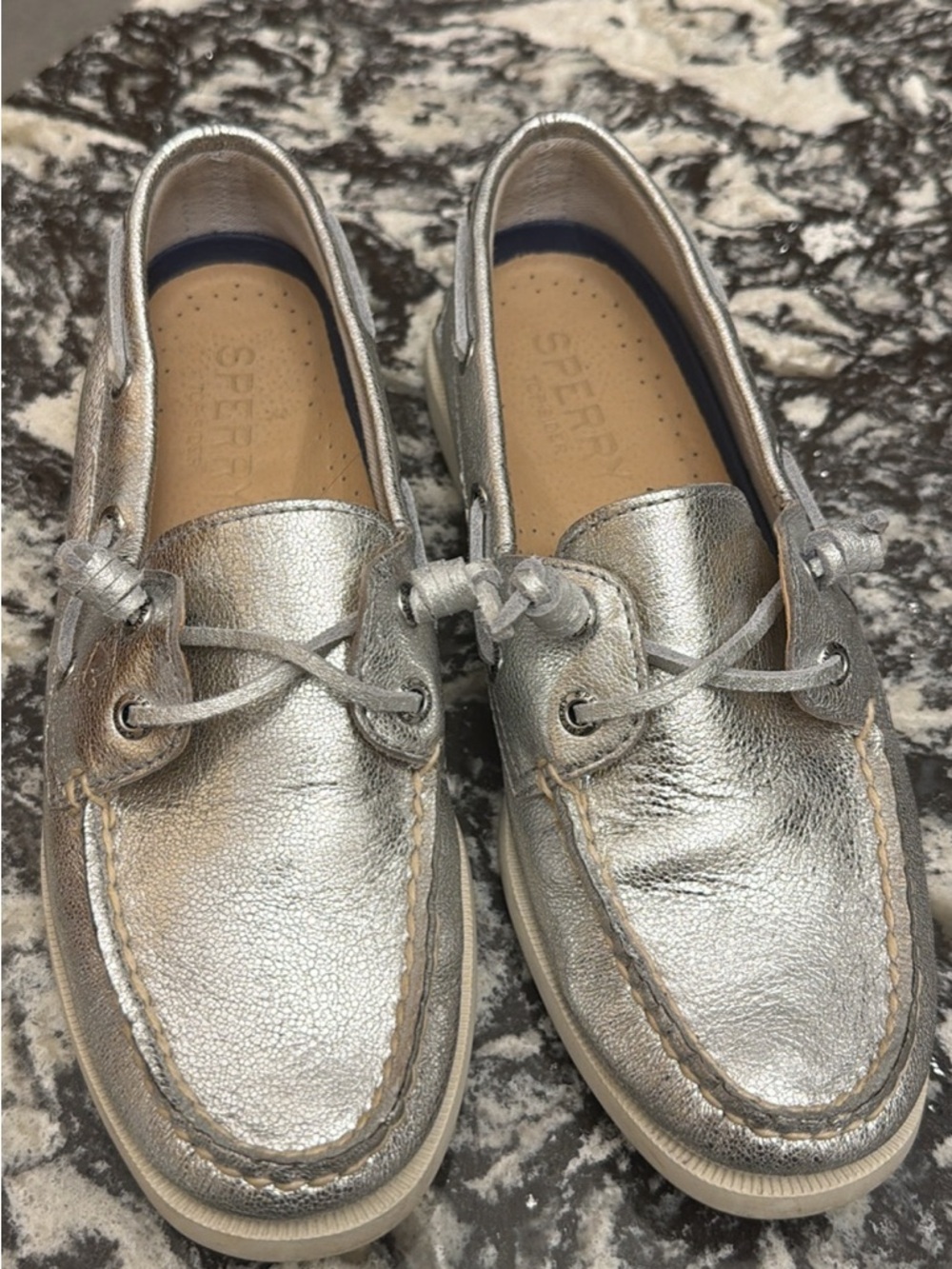 Sperry Metallic Silver Leather Deck Shoes